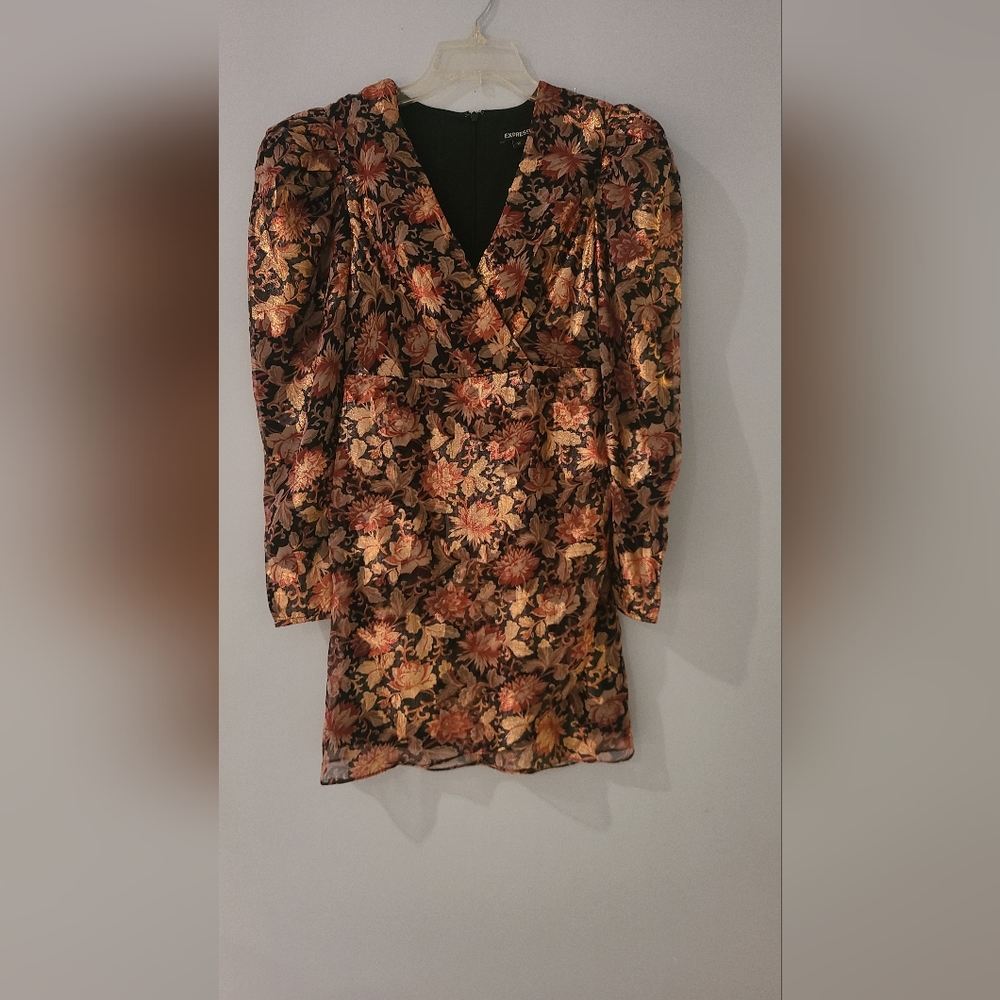 Faux wrap puff sleeve dress